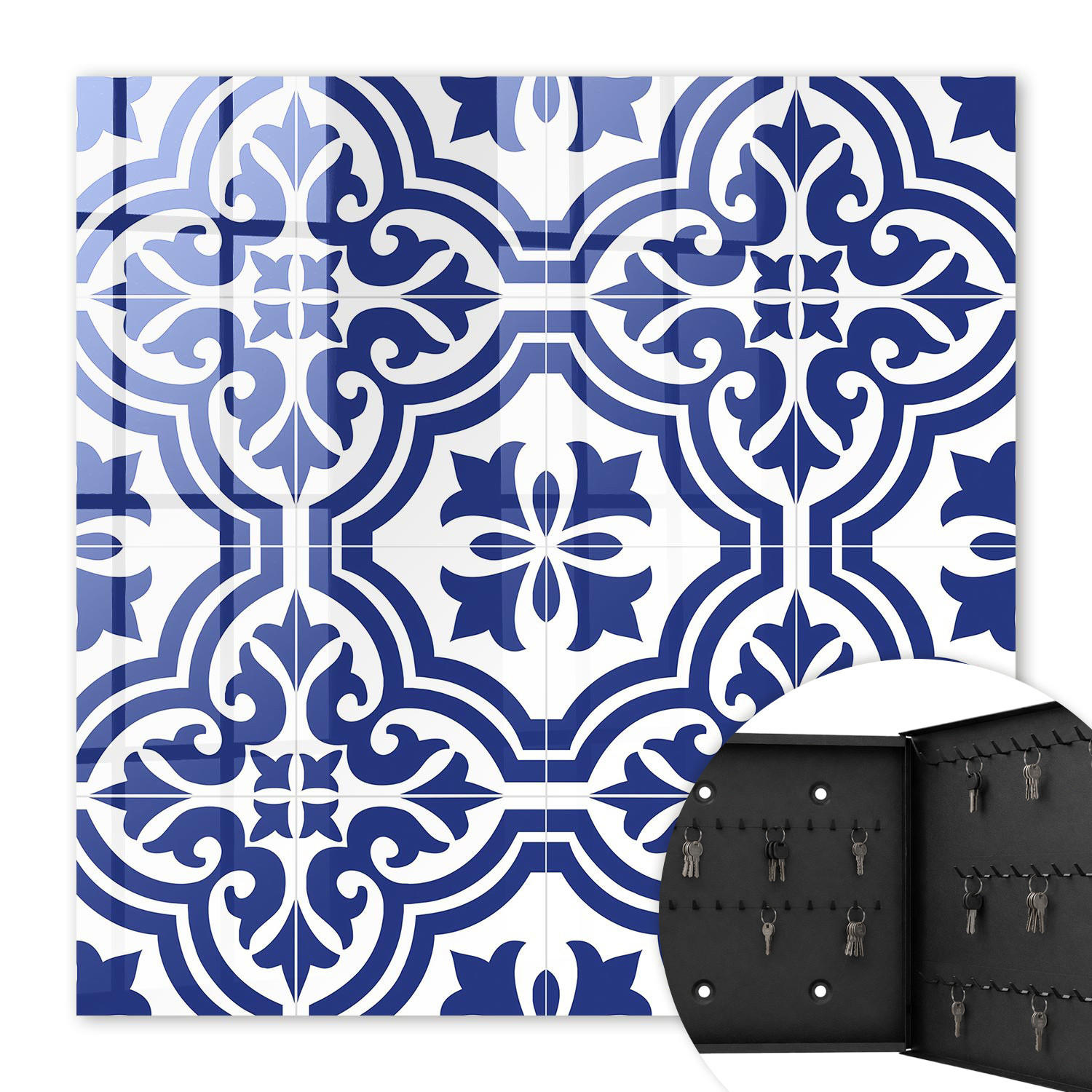 SCHLÜSSELBOX Schwarz 30x30 cm- Türöffnung nach rechts - Geometrische Schönheit - Blau, Metall (30/30/5cm) - TULUP