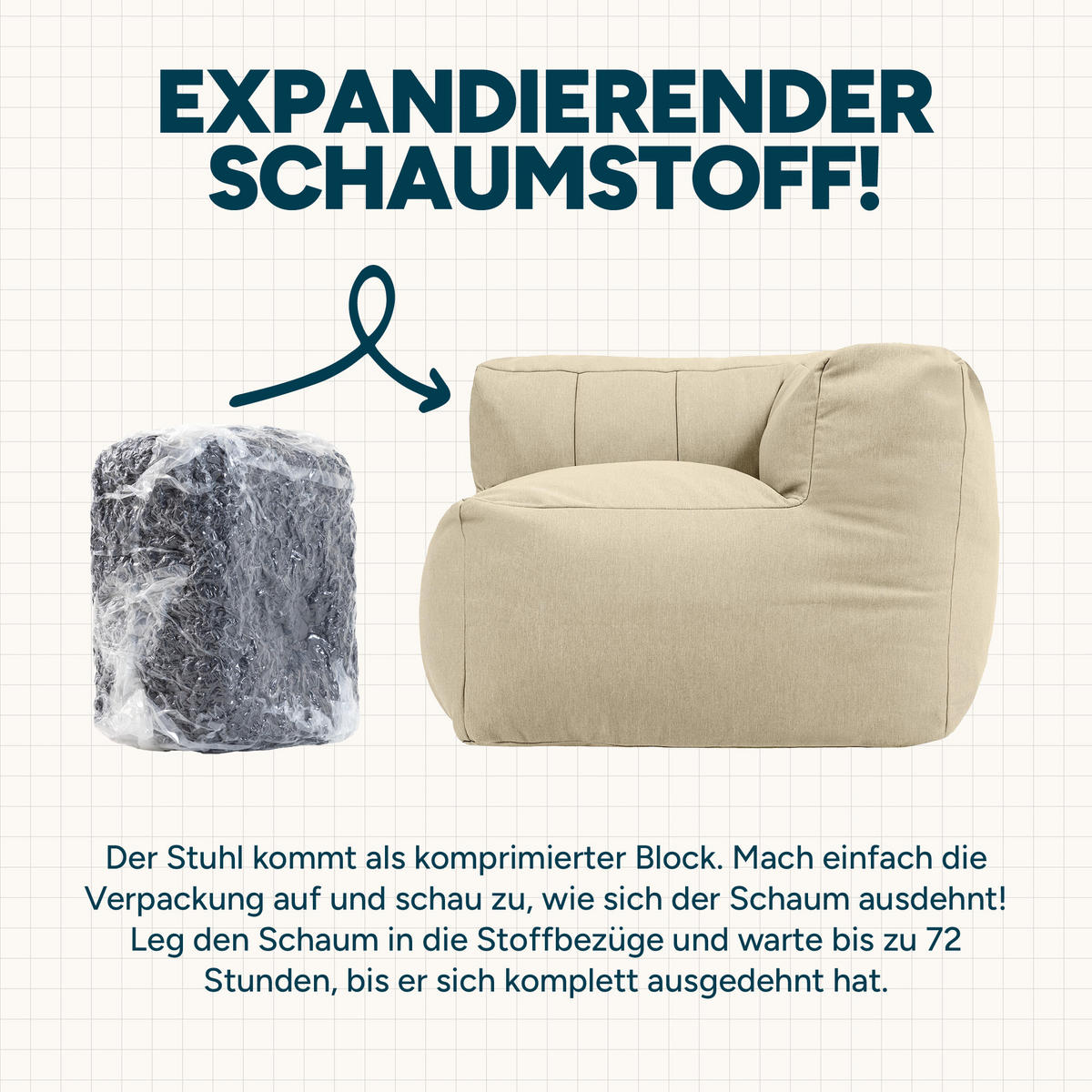 SITZSACK-SOFA Outdoor 3-tlg.: Ecksessel, Sessel, Fußstütze - Beige, Textil (195/68/100cm) - icon