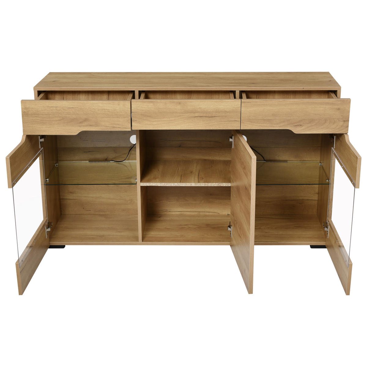SIDEBOARD LED Modern 3 Türen 3 Schubladen Stauraum Wohnbereich - Eichefarben, Holzwerkstoff (35/80/140cm) - FLIEKS