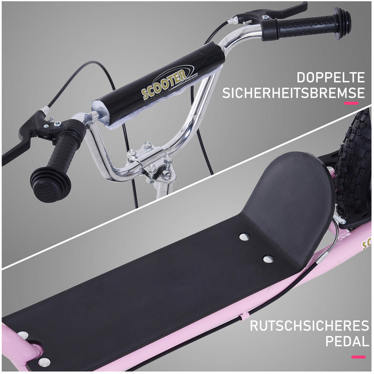 KINDERROLLER mit Luftreifen Scooter Roller Kinder Roller Kickboard 16 Zoll Rosa - Rosa, Metall (143/58/100cm) - HOMCOM