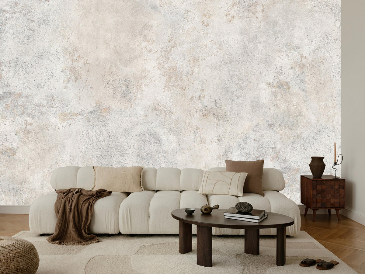 FOTOTAPETE für Wohnzimmer Grau Betonmuster Minimalismus 450x315 - Beige/Grau, Papier (450/315cm) - Muralo