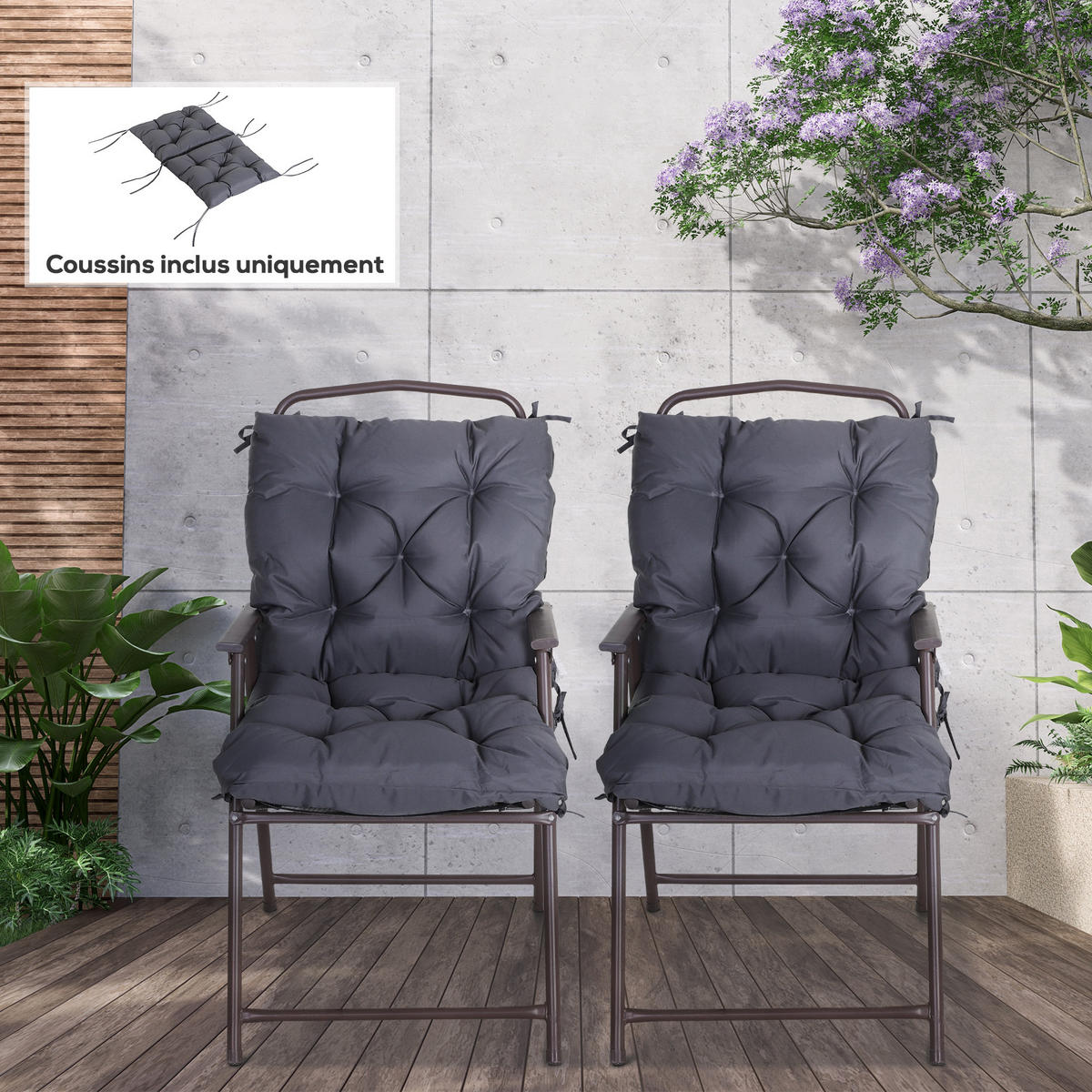SITZKISSEN DE-17691 2er-Set mit Befestigungsbändern Grau - Grau, Textil (98/50/8cm) - ComfortXL