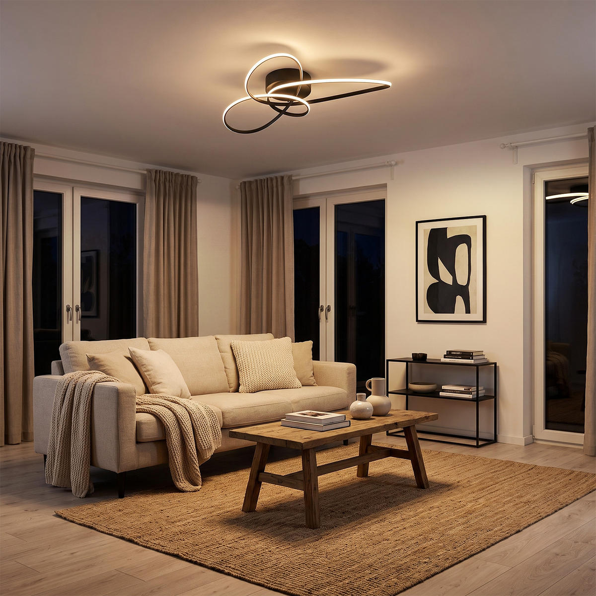 LED DECKENLEUCHTE Myvin 52.5/35.5/11.5 cm - Schwarz, Kunststoff/Metall (52.5/34.5/11.5cm) - ZMH