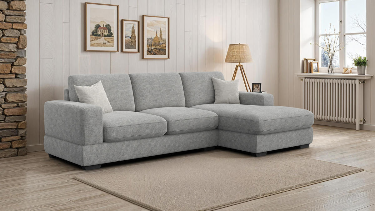 ECKSOFA OTTO 4-Sitzer, grau - Schwarz/Grau, Holz/Textil (279/159cm) - Courtois Laville