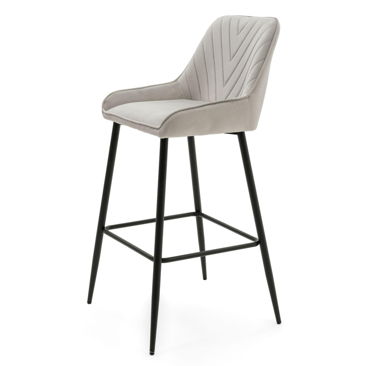 BARHOCKER VASTO gepolstert mit Steppung - hellgrau - Samt Velours - Hellgrau/Schwarz, Metall (50/102/55cm) - NEW HOME