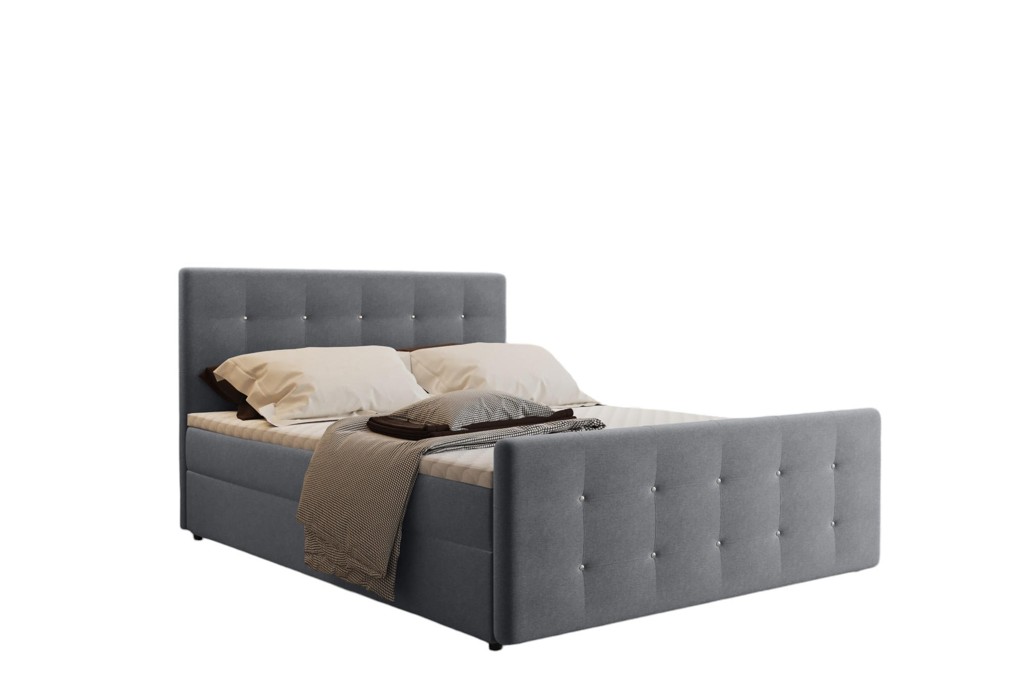 Kaiser Möbel KONTINENTÁLNÍ POSTEL s úložným prostorem, matrací a topperem AMOR Popelavě šedá 160x200 cm H2-Pocket