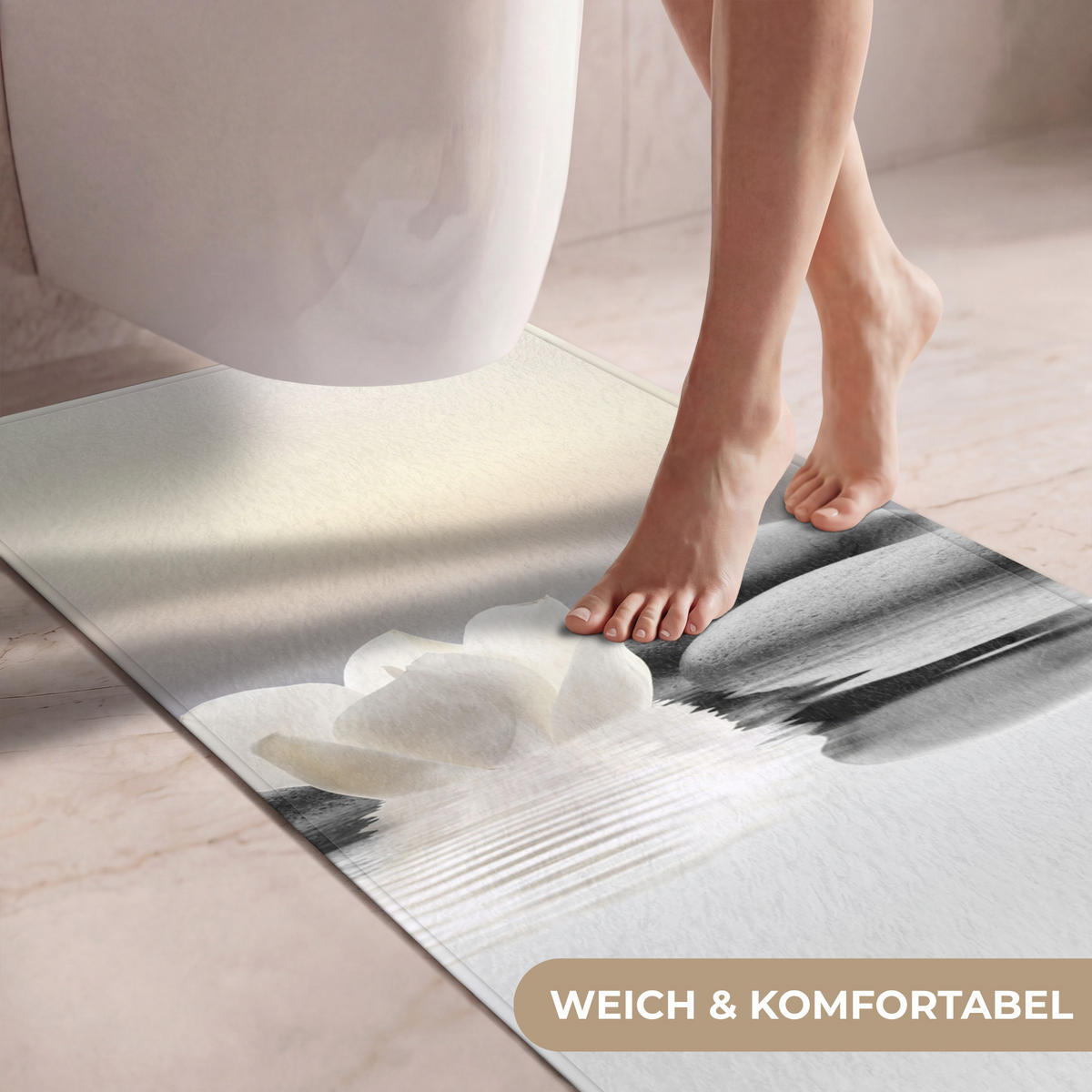 WC PŘEDLOŽKA Kameny - Lotos - Bílý - Voda - Zen 60x120 cm - bílá, textil/plast (60/1cm) - OnlyWow