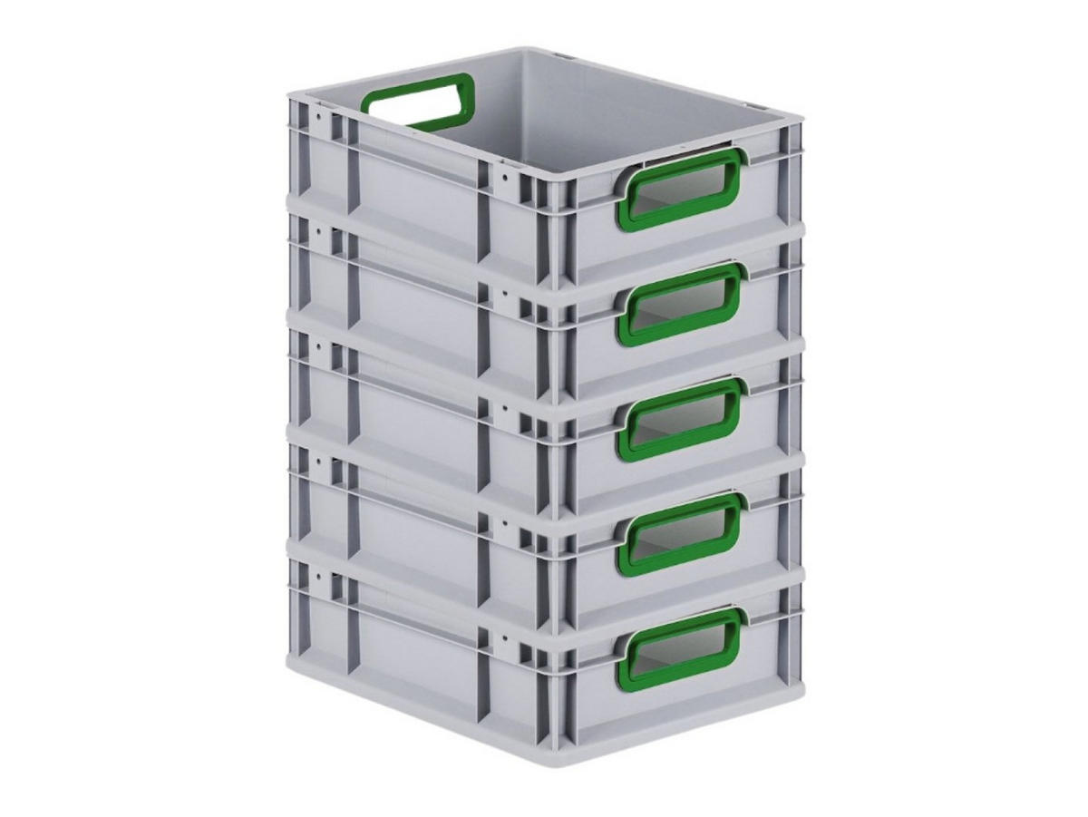 EUROBOX 5x Nextgen Color 12x30x40cm 11 Liter Griffe Grün Offen - Grün, Kunststoff (30/12/40cm) - PROREGAL