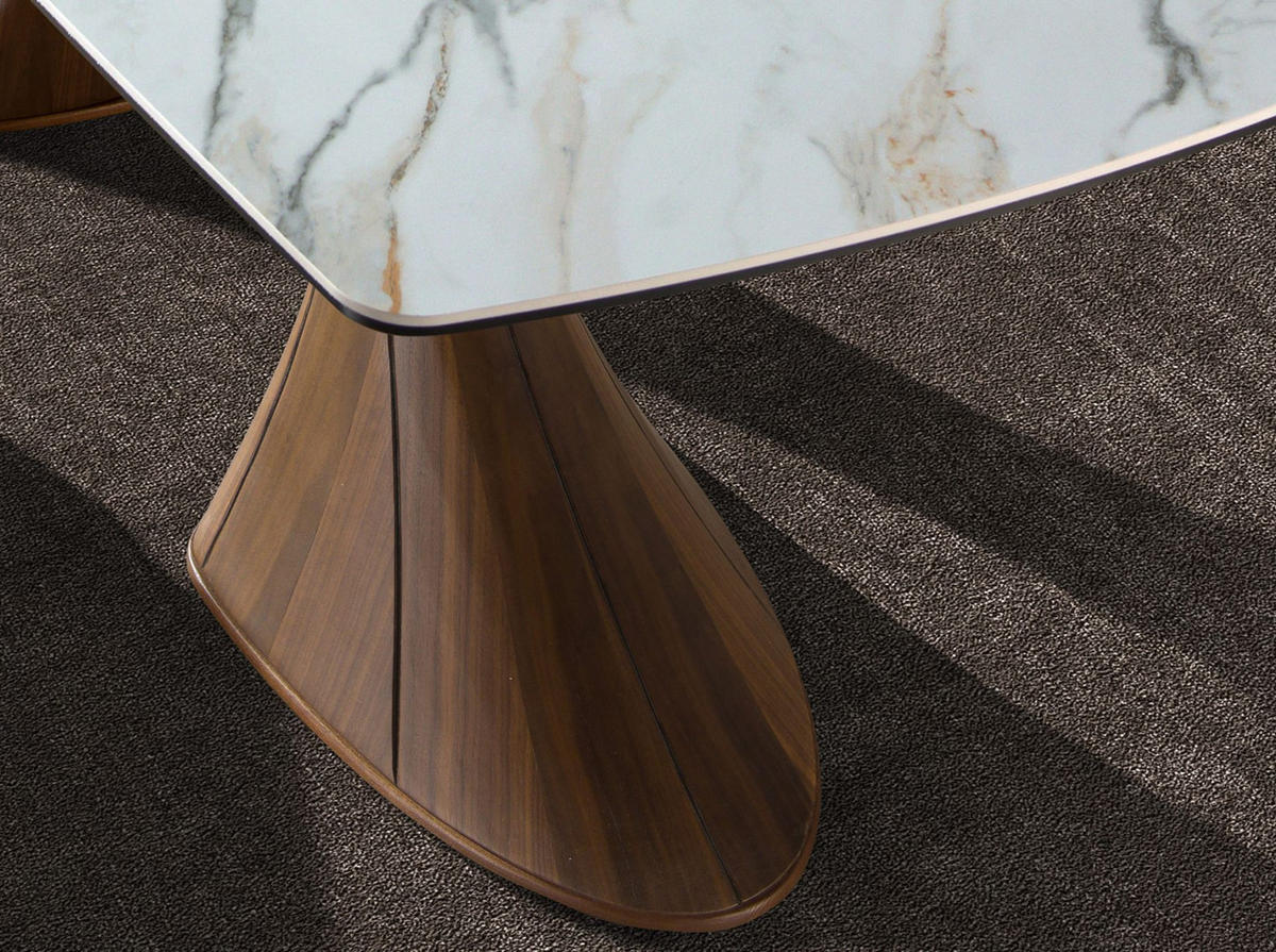 ESSTISCH Ovaler Esstisch in Fassform aus Porzellanmarmor und Nussbaum Ø200/90/75 cm - Hellbraun/Walnussfarben, Keramik/Holz (90/200/75cm) - ANGEL CERDA