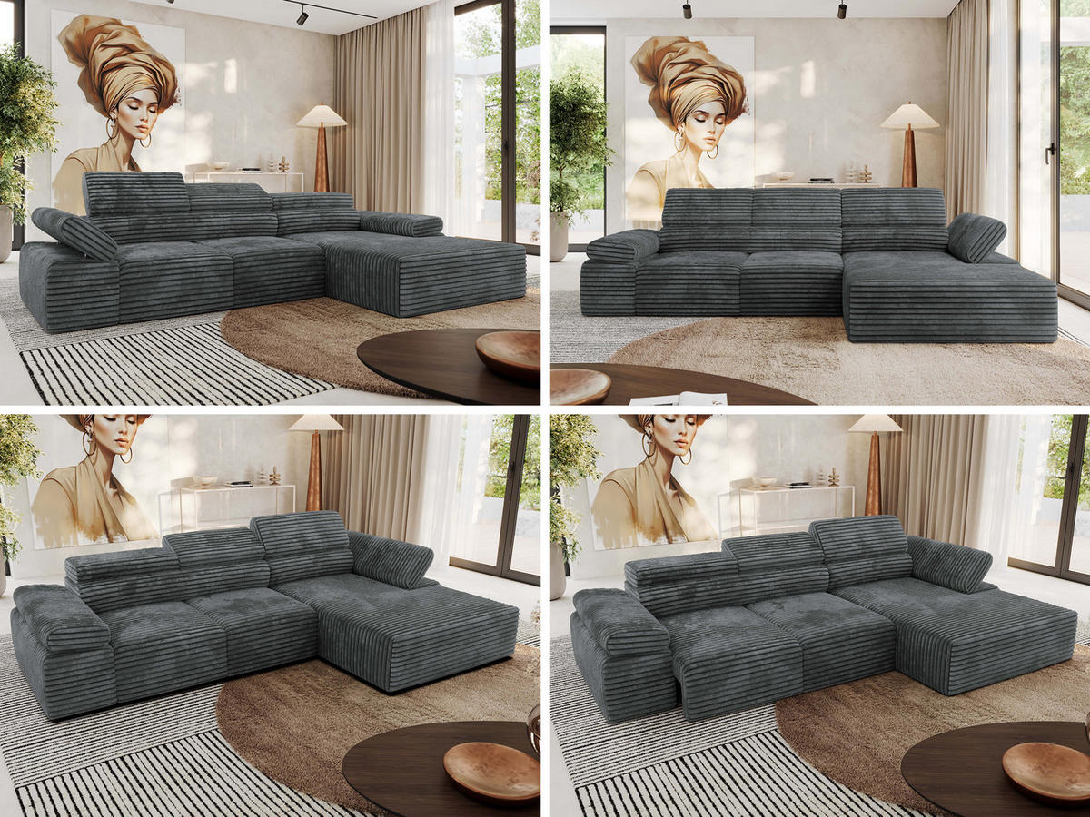 ECKSOFA RILASSO L Dunkelgrau Cord - rechts - Dunkelgrau/Schwarz, Kunststoff/Textil (174/296cm) - MKS