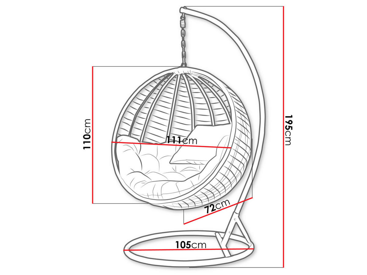 HÄNGESESSEL Amara - Schwarz/Grau, Metall (111/195/105cm) - MIRJAN24