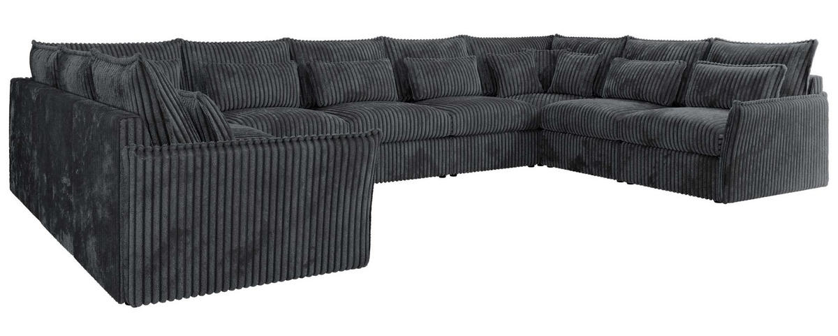 WOHNLANDSCHAFT VERSO U 9M Dunkelgrau Cord - Dunkelgrau/Schwarz, Kunststoff/Textil (442/93/270cm) - MKS