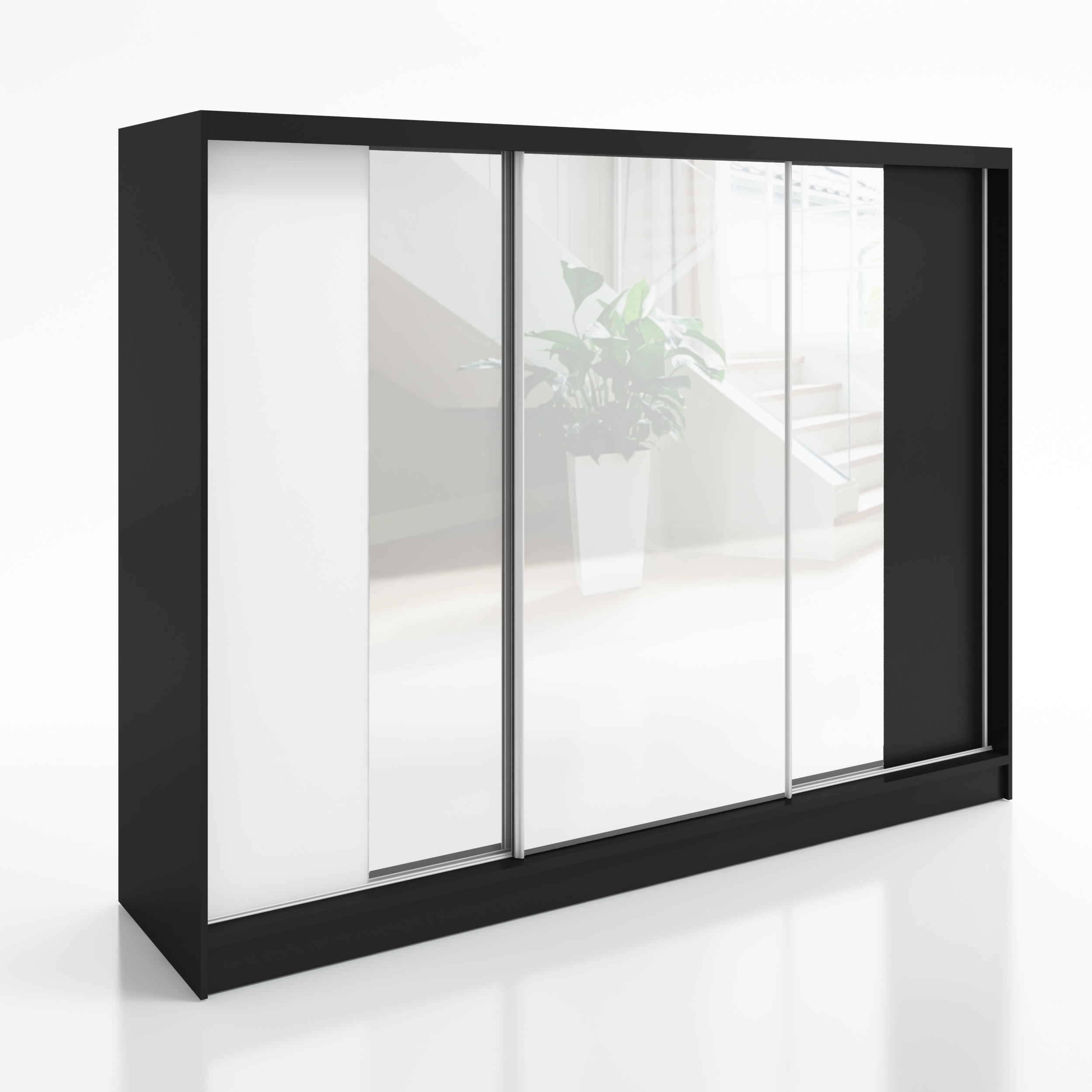 SCHWEBETÜRENSCHRANK 200 CM VIDA Farbe: Schwarz, Weiß, Schwarz - Schwarz/Weiß, Holzwerkstoff (200/215/60cm) - A&J MöbelLand