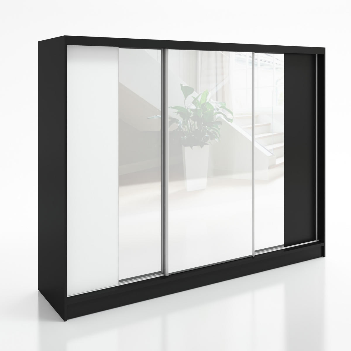 SCHWEBETÜRENSCHRANK 200 CM VIDA Farbe: Schwarz, Weiß, Schwarz - Schwarz/Weiß, Holzwerkstoff (200/215/60cm) - A&J MöbelLand