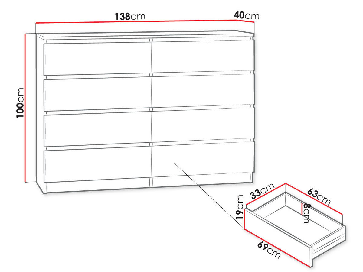 KOMMODE Malwa M8 - Schwarz, Holzwerkstoff (138/100/40cm) - MIRJAN24