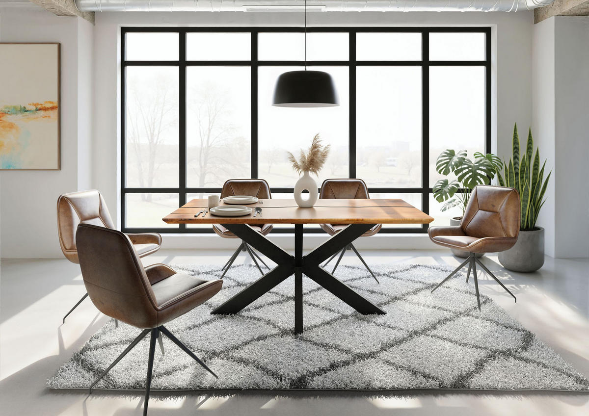 ESSTISCH Akazie 180x90x74 natur lackiert / Epoxid schwarz, Kreuzgestell anthrazit matt EPOXY - Naturfarben, Holz (180/90/74cm) - Massivmoebel24