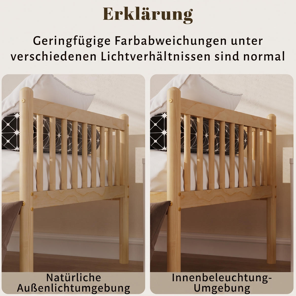 TAGESBETT 90/200 cm DE-32896 mit 3-seitigem Geländer Natur - Naturfarben, Holz (90/200cm) - ComfortXL