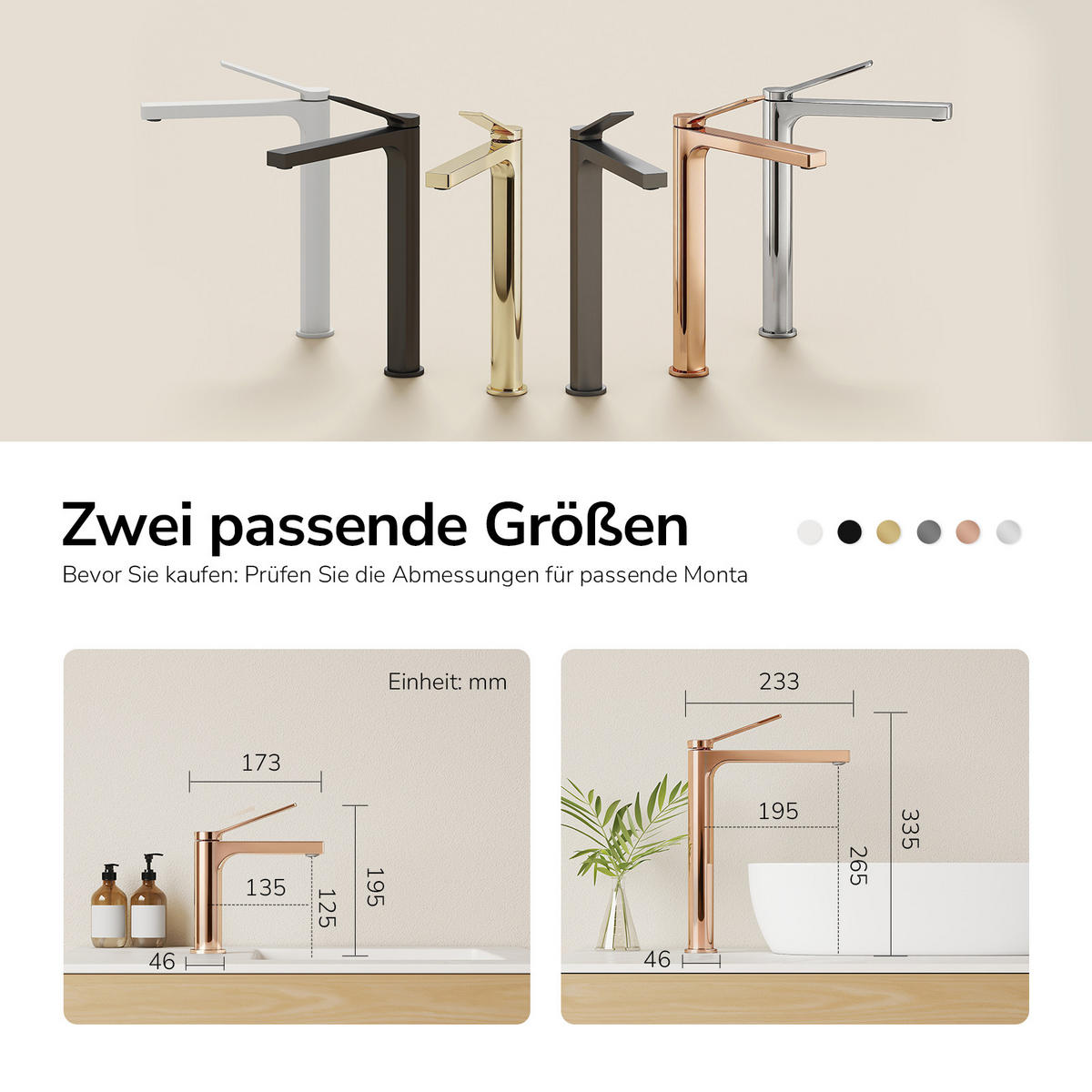 WASCHTISCHARMATUR mit Zertifiziertem Filterelement Rosengold Hoher Stil - Roségold, Metall (23.3/4.6/33.5cm) - EMKE