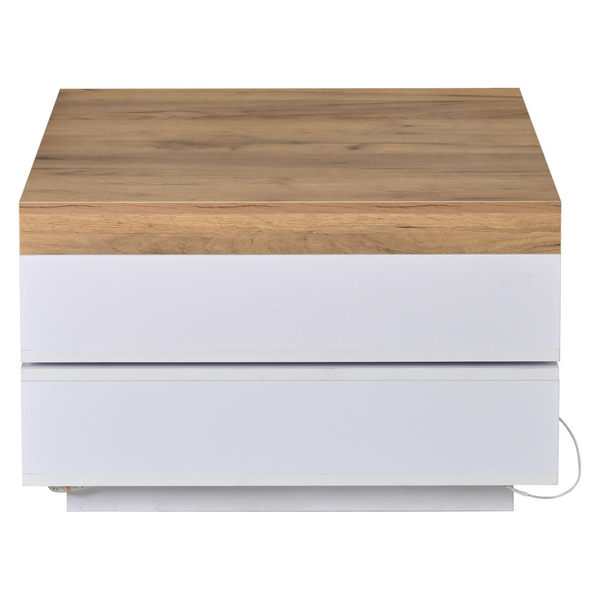 KONFERENČNÍ stolek, 65/65/40 cm, MDF bílá a dubový dekor, otočná deska s LED - bílá, kompozitní dřevo (65/65/40cm) - BEAOK