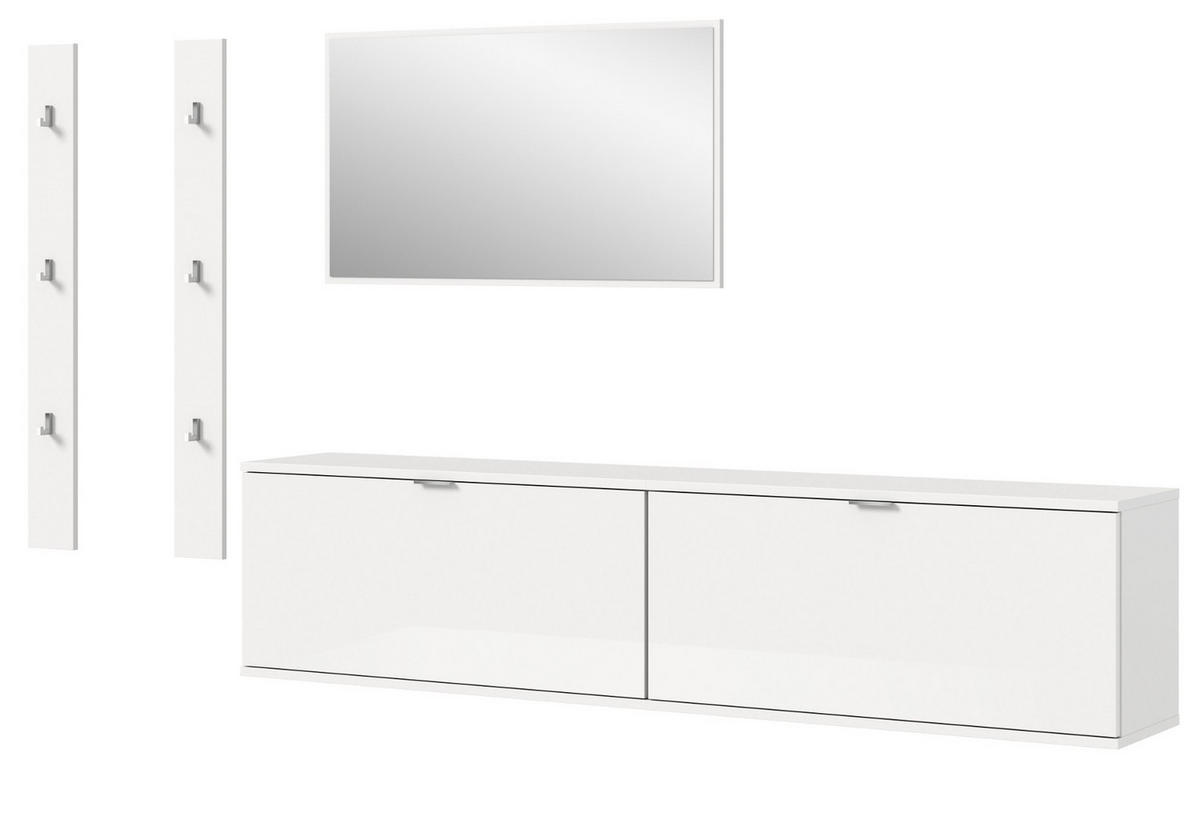 GARDEROBE Set 5-teilig weiß Hochglanz 238 cm, Garderobenkombination hängend - Chromfarben/Weiß Hochglanz, Glas/Holzwerkstoff (238/193/34cm) - Inn.Furn