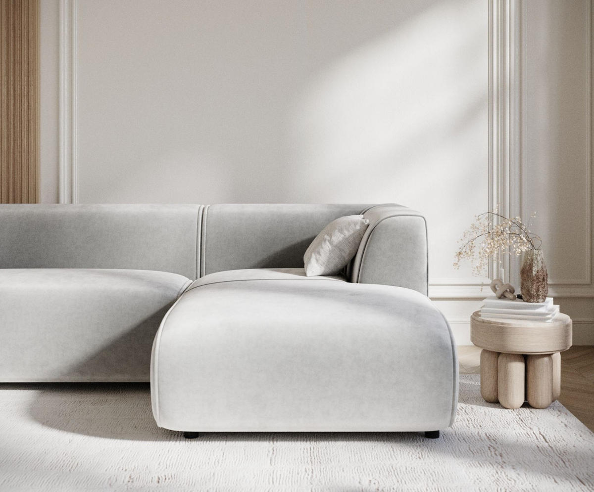 ECKSOFA Melani Hellgrau Samtstoff - Rechts Seite - Creme/Schwarz, Holz/Holzwerkstoff (162/256cm) - Maison de Reve
