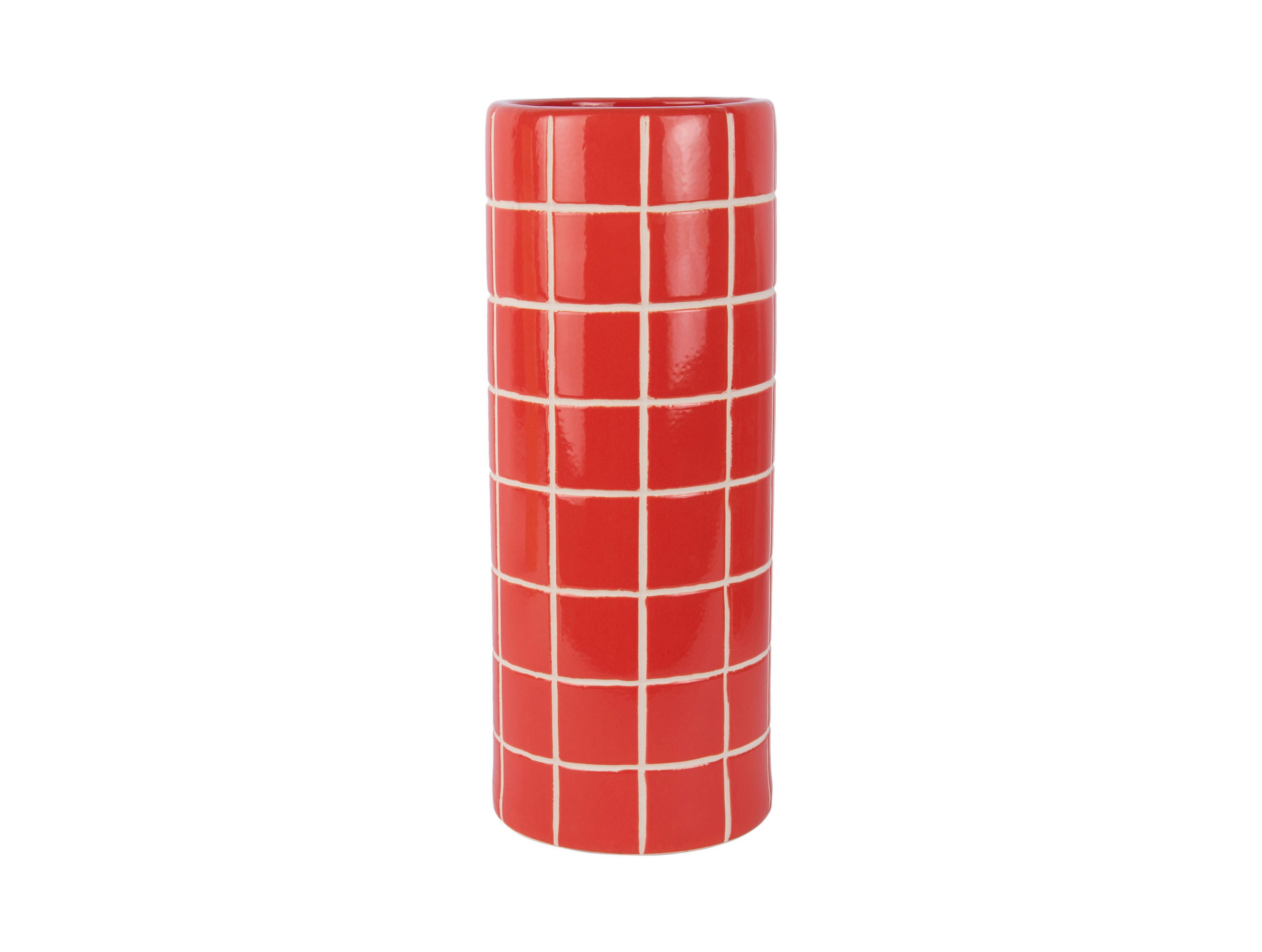 VASE Retro Tiles Round Large - Rot - 40 cm - Rot, Stein (40cm) - Present Time