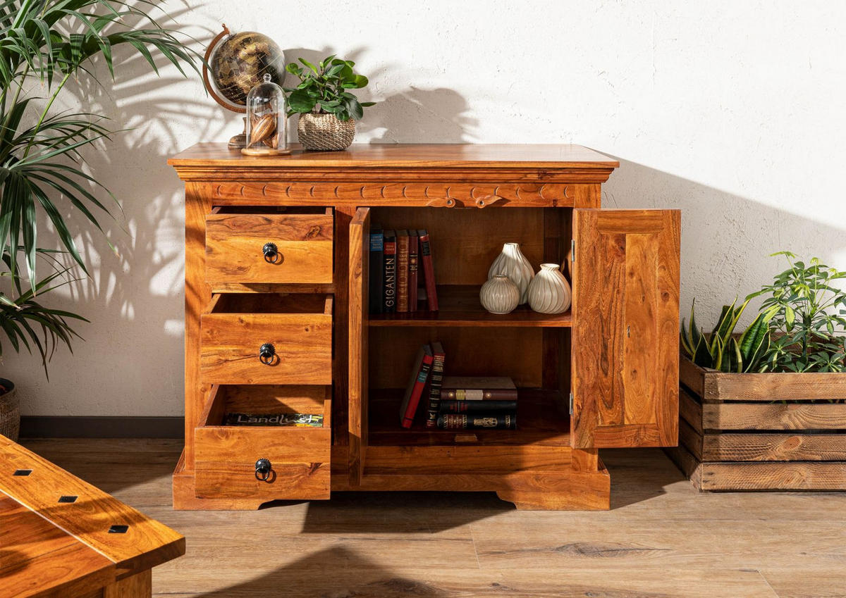 KOMMODE Akazie 106x50x85 honig lackiert OXFORD #0408 - Braun, Holz (106/85/50cm) - Massivmoebel24