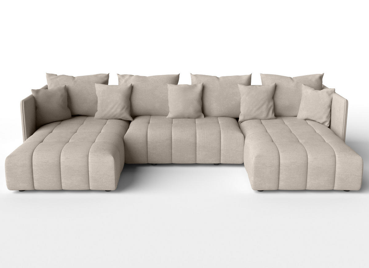 WOHNLANDSCHAFT Veliro U Hellbraun 353/180/83 cm mit Schlaffunktion und Bettkasten - Hellbraun/Schwarz, Kunststoff/Textil (353/83/180cm) - AX Living
