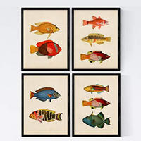 POSTER Set mit 4 Malediven 10 verschiedenen Fischen A4 Rahmenlos - Klar, Papier (29.7/3cm) - Nacnic