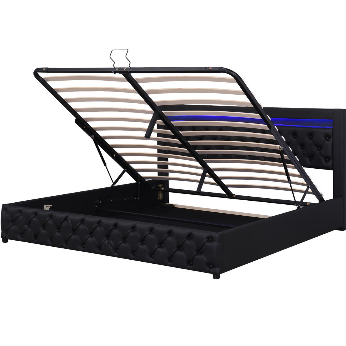 POLSTERBETT mit PU-Bezug 160x200 cm Schwarz mit Bettkasten, Lattenrost und LED-Beleuchtung - Schwarz, Leder (160/200cm) - IVMEU