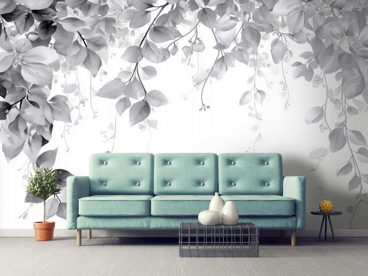 FOTOTAPETE Blätter Hängend Grau 250x175 cm - Multicolor, Papier (250/175cm) - Wallarena