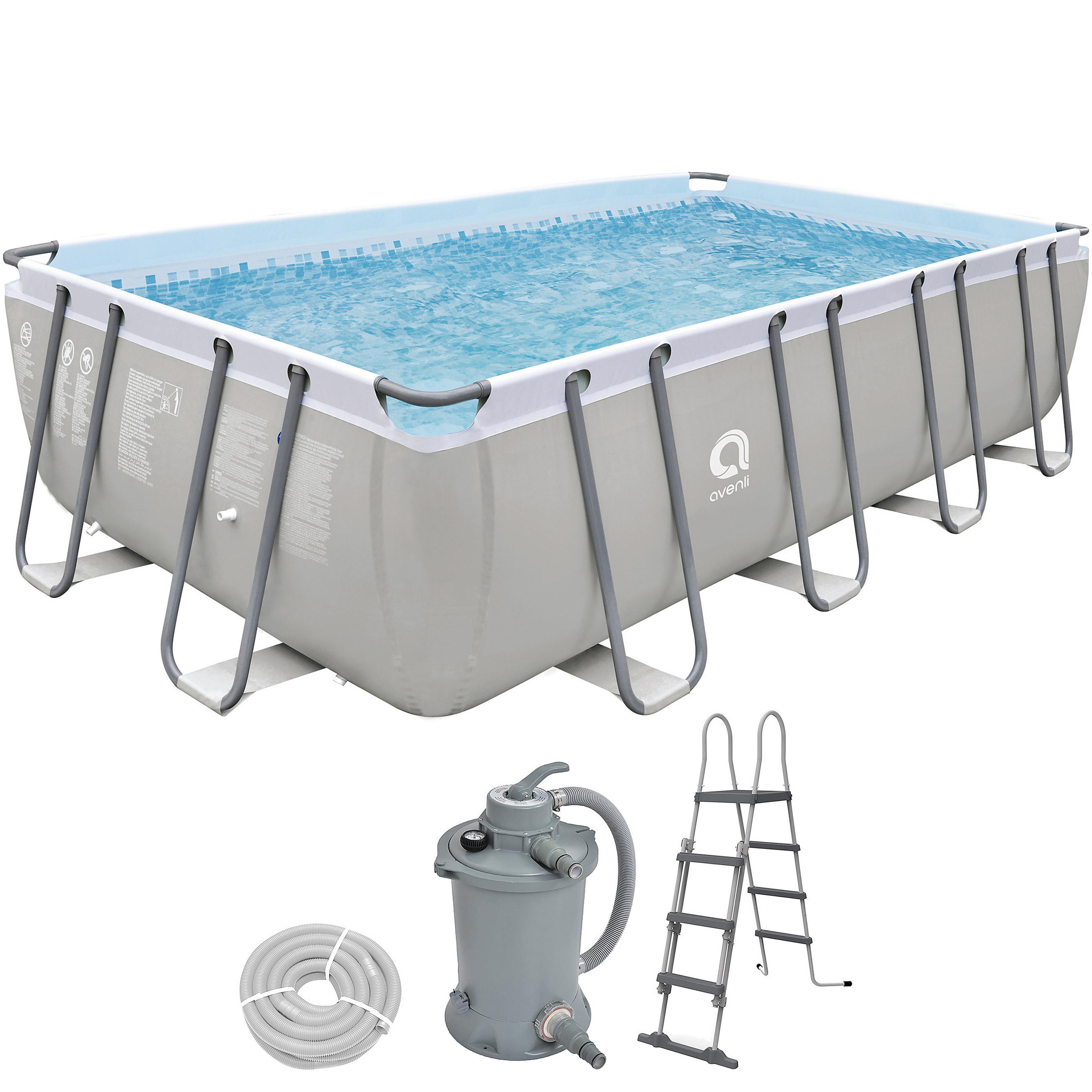 POOL Komplettset rechteckig 549x305x122 cm grau mit Sandfilter und Leiter - Grau, Kunststoff/Metall (305/122/549cm) - Avenli