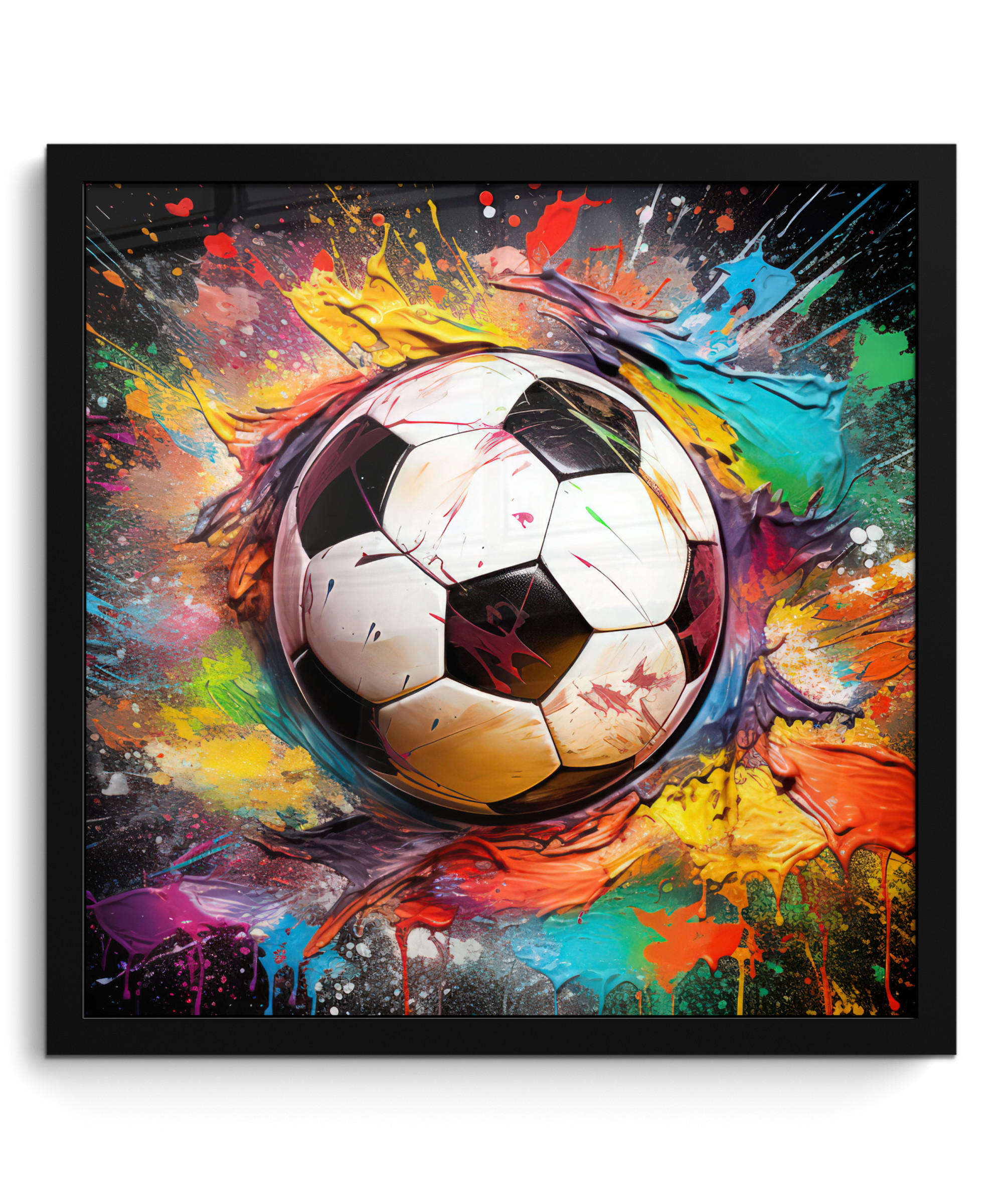 POSTER MIT RAHMEN Fußball - Farbe - Farben - Schwarz - Weiß 40x40 cm - Weiß, Papier (40/40cm) - MuchoWow