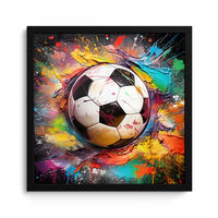 POSTER MIT RAHMEN Fußball - Farbe - Farben - Schwarz - Weiß 40x40 cm - Weiß, Papier (40/40cm) - MuchoWow
