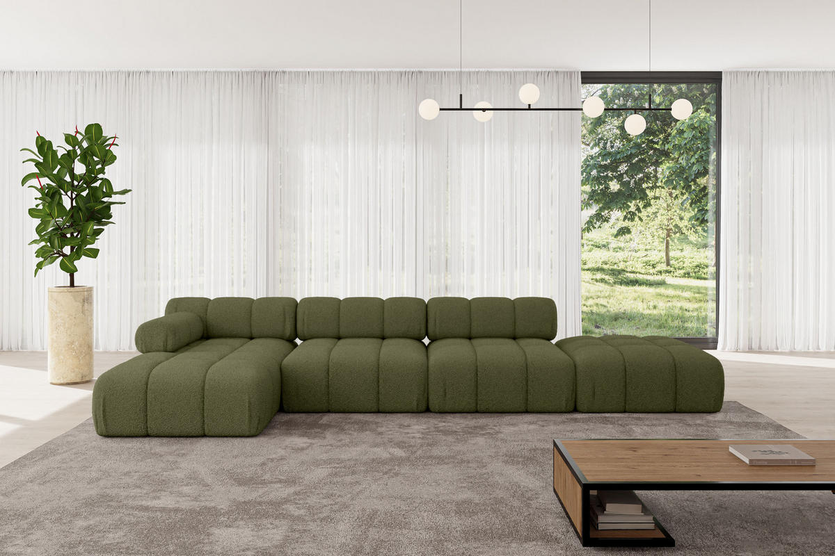 ECKSOFA modulares Sofa Lizur-L2 - 380x160x70 cm Grün Bouclé - Grün, Holzwerkstoff/Textil (380/160cm) - ALTDECOR