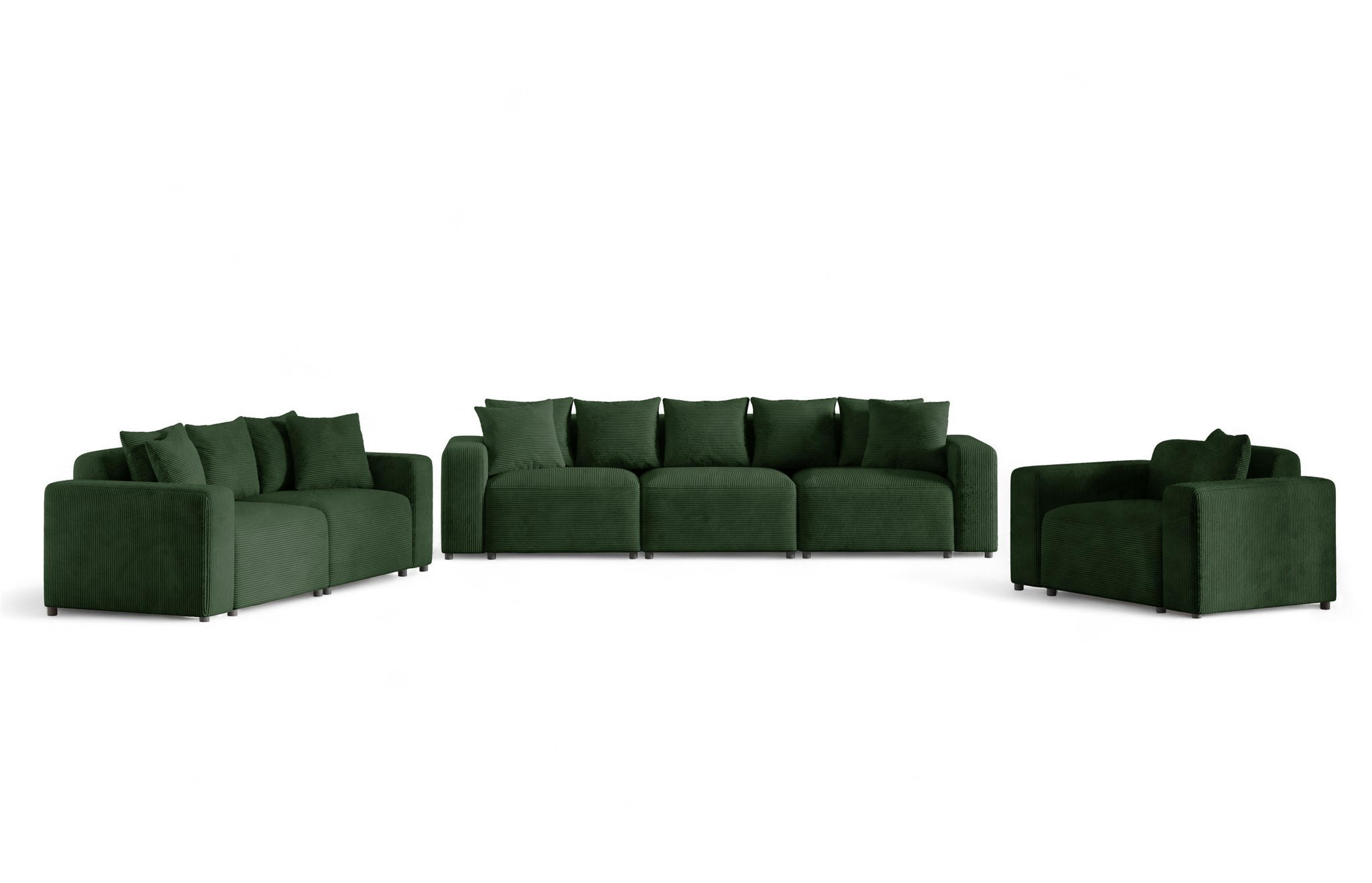SOFASET Megan 3-2-1 In Poso - Dunkelgrün, Holzwerkstoff/Textil (327/75/98cm) - Fun Möbel