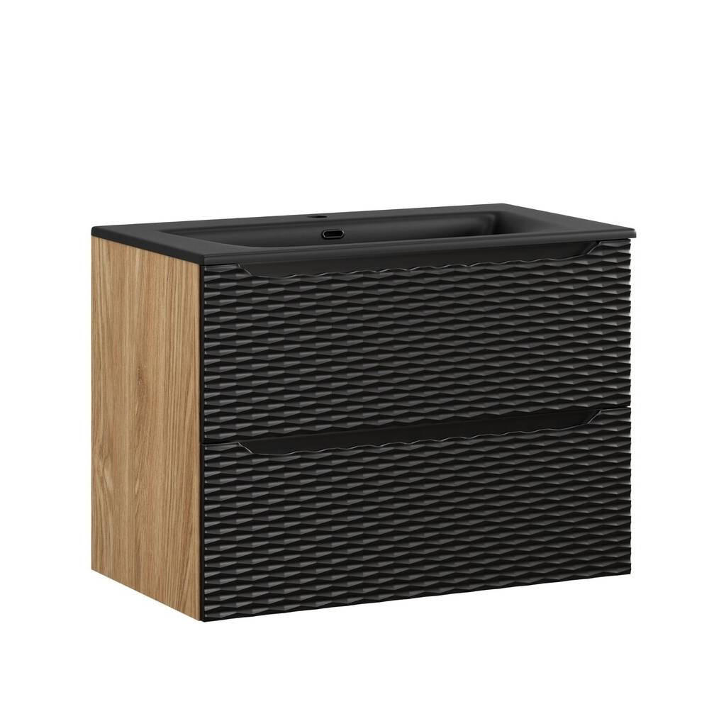 WASCHTISCHKOMBI 80cm 2 Teile - Ocean Black O BM452 in Schwarz / Geölter Eiche - Schwarz, Holz/Keramik (80/57/46cm)