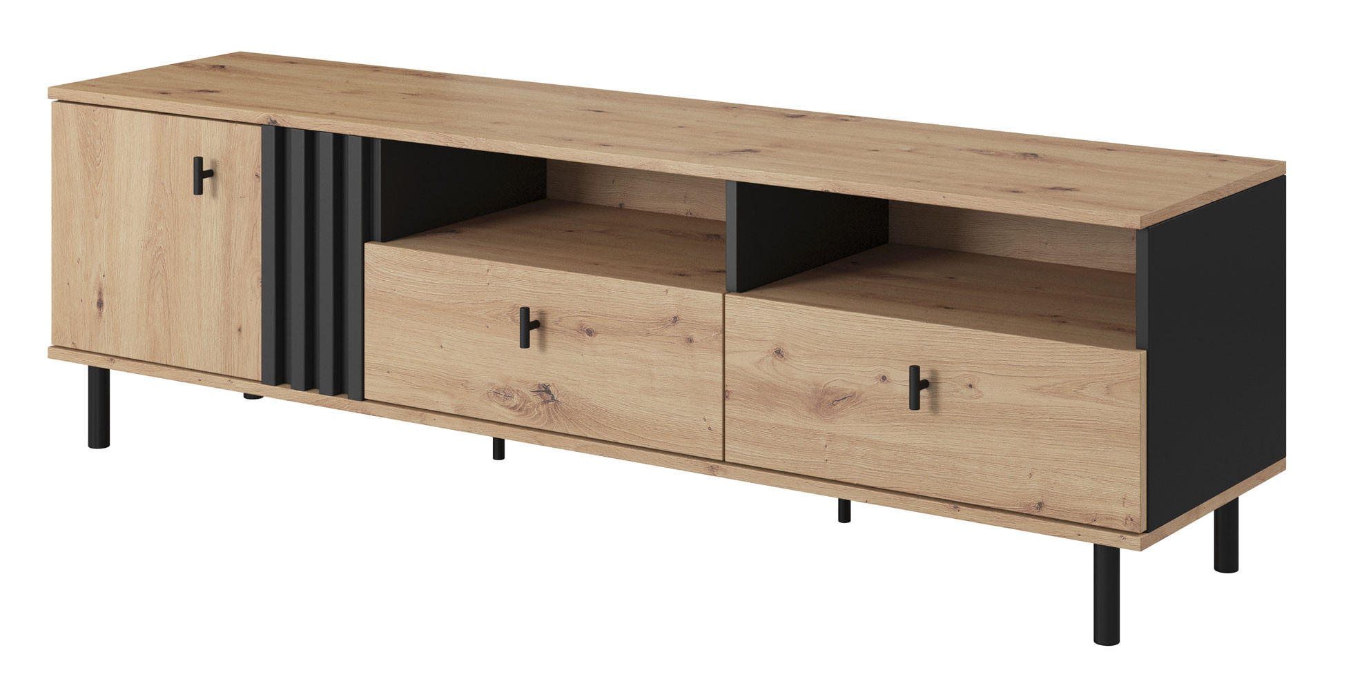 LOWBOARD Madis sand grange eiche / anthrazit 165,1 cm / 40 cm / 49,2 cm - Braun, Holz/Holzwerkstoff (165/49/40cm) - Feldmann-Wohnen