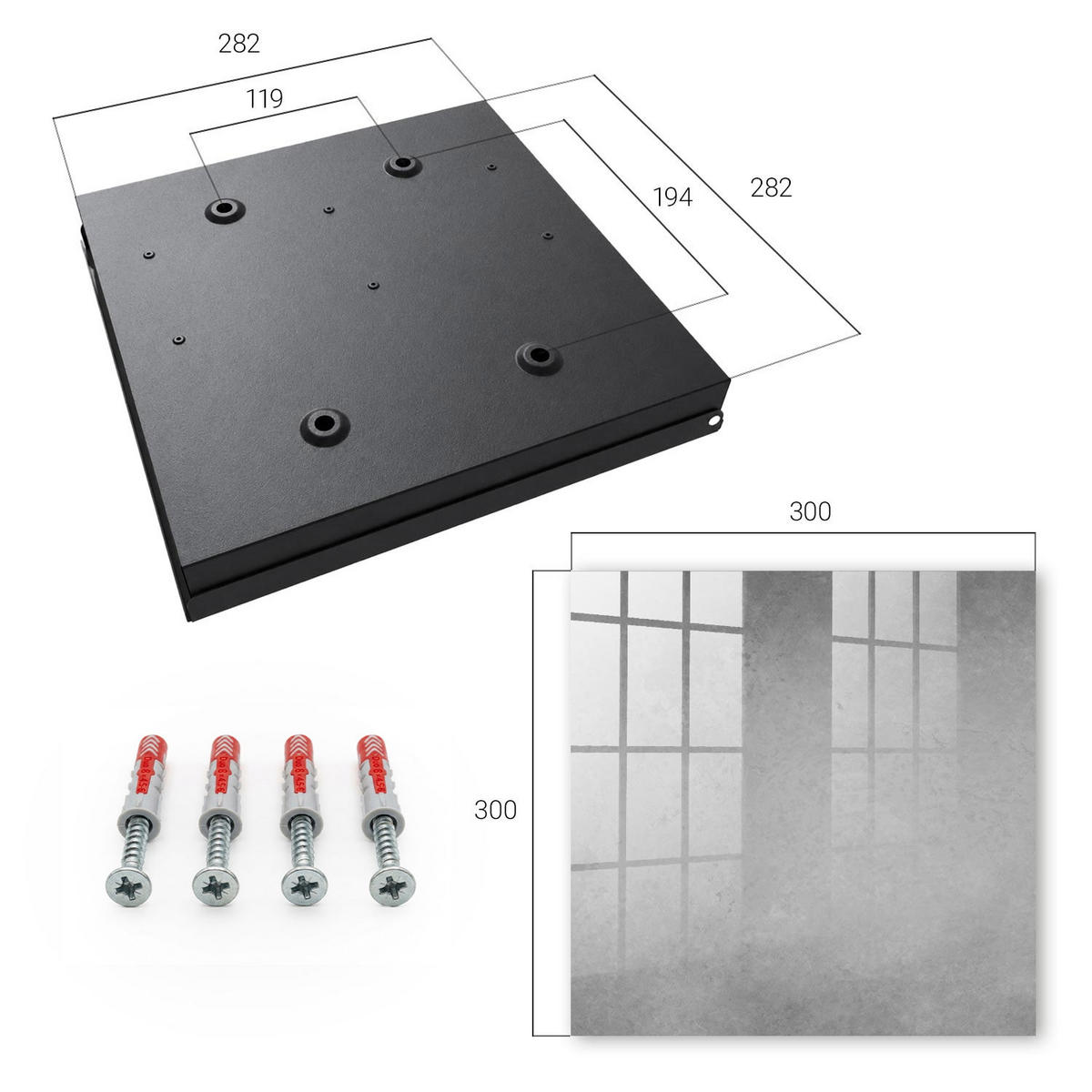SCHLÜSSELBOX Schwarz 30x30 cm- Türöffnung nach rechts - Graue Abstraktion - Grau, Metall (30/30/5cm) - TULUP