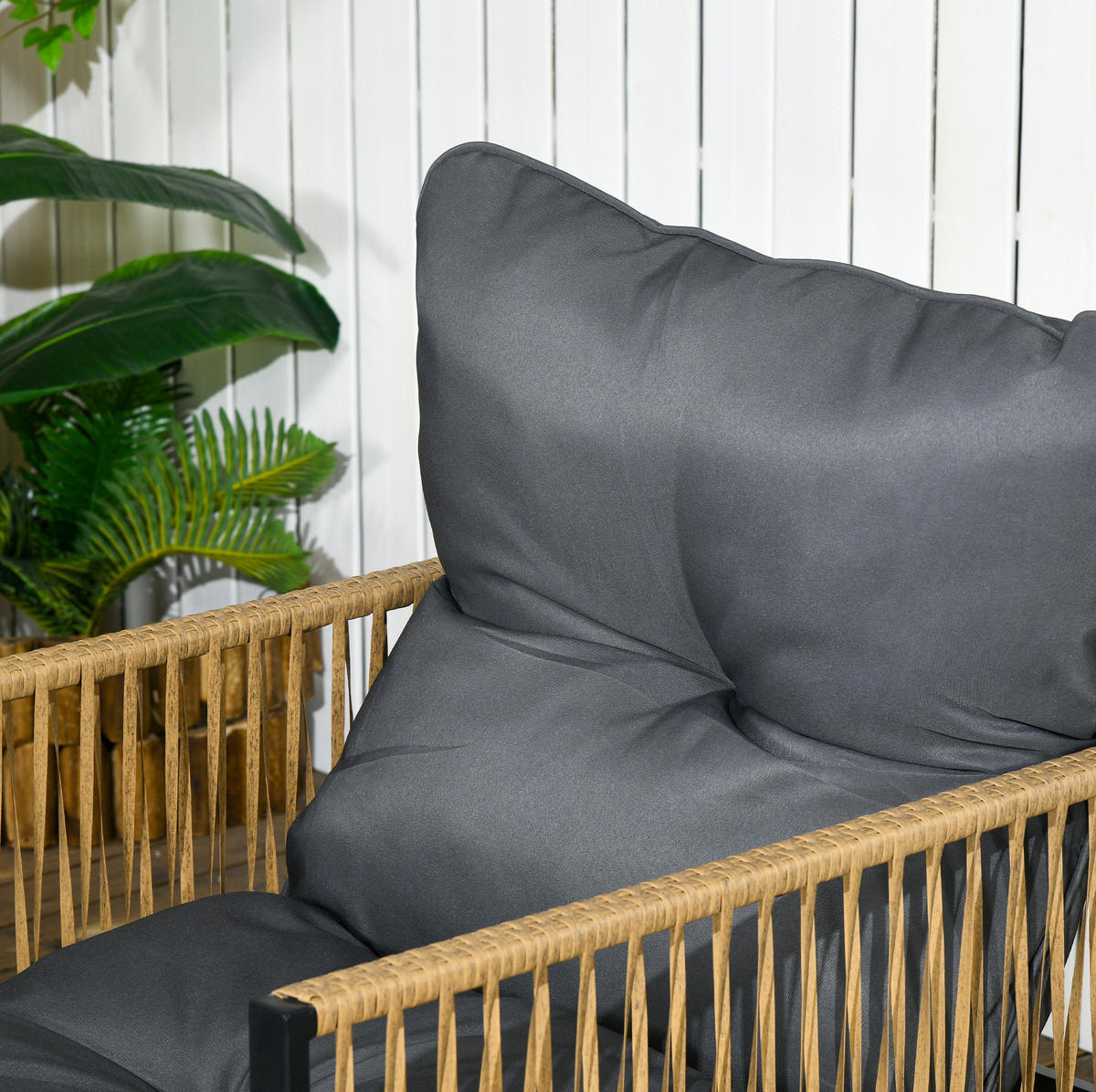 GARTENSET aus Polyrattan und Polyester 106x70x72 cm Dunkelgrau mit Couchtisch, 2 Sesseln und Sofa - Dunkelgrau, Holzwerkstoff - Modfu