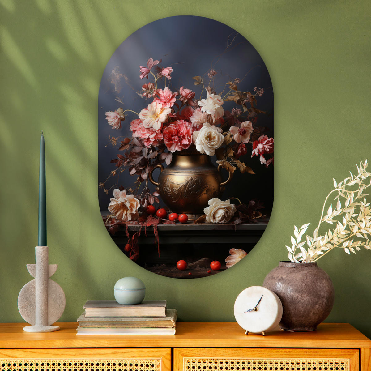 WANDBILD Stilleben - Blumen - Rosen - Blumenstrauß - Vase 60x90 cm - Dunkelbraun, Kunststoff (60/90cm) - MuchoWow