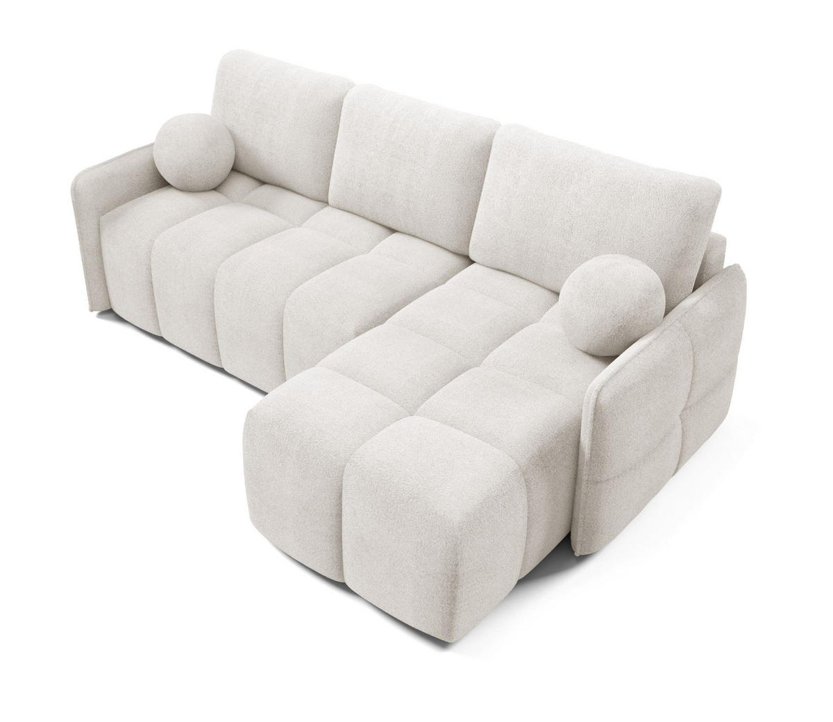 ECKSOFA MONO, Eckcouch in L-Form mit Schlaffunktion und Bettkasten, Farbe: Creme, Velourstoff, Ottomane Rechts - Creme, Textil (220/145cm) - Sepro Meble
