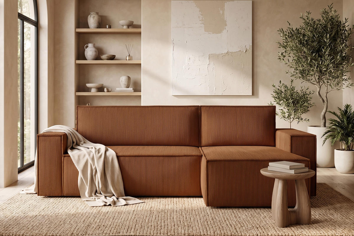 ECKSOFA-LINKS/RECHTS NAPI Schlaffunktion mit Cordbezug, rot - Schwarz/Orange, Textil (262/148cm) - KONSIMO®