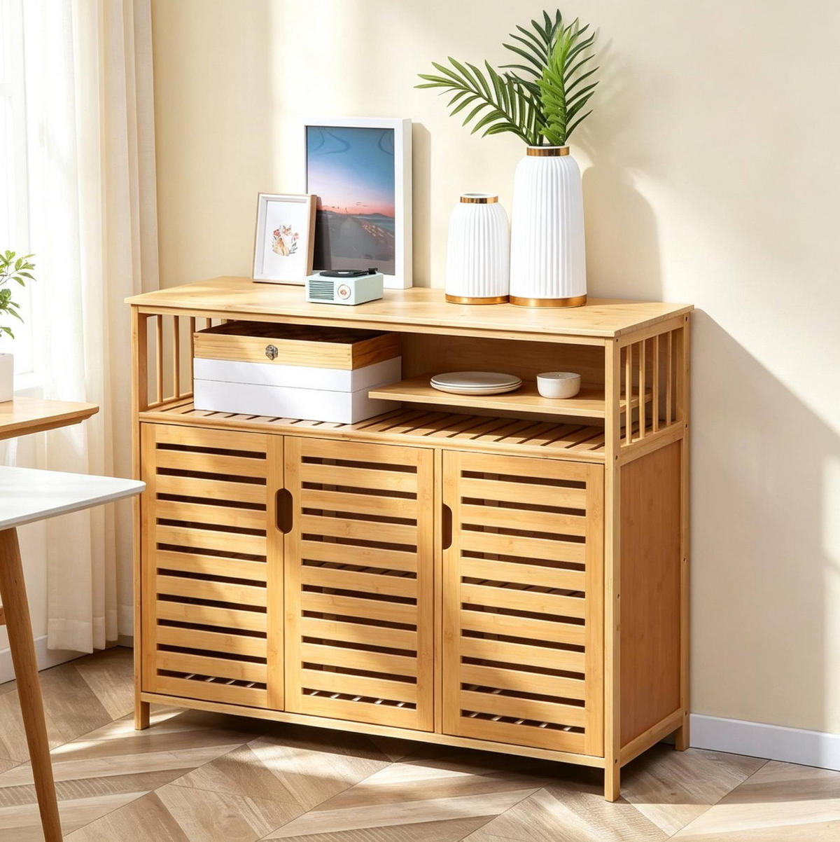 SIDEBOARD in Natur 100x35x82 cm mit 3 Türen und offenem Fach - Naturfarben, Naturmaterialien (35/82/100cm) - IVMEU