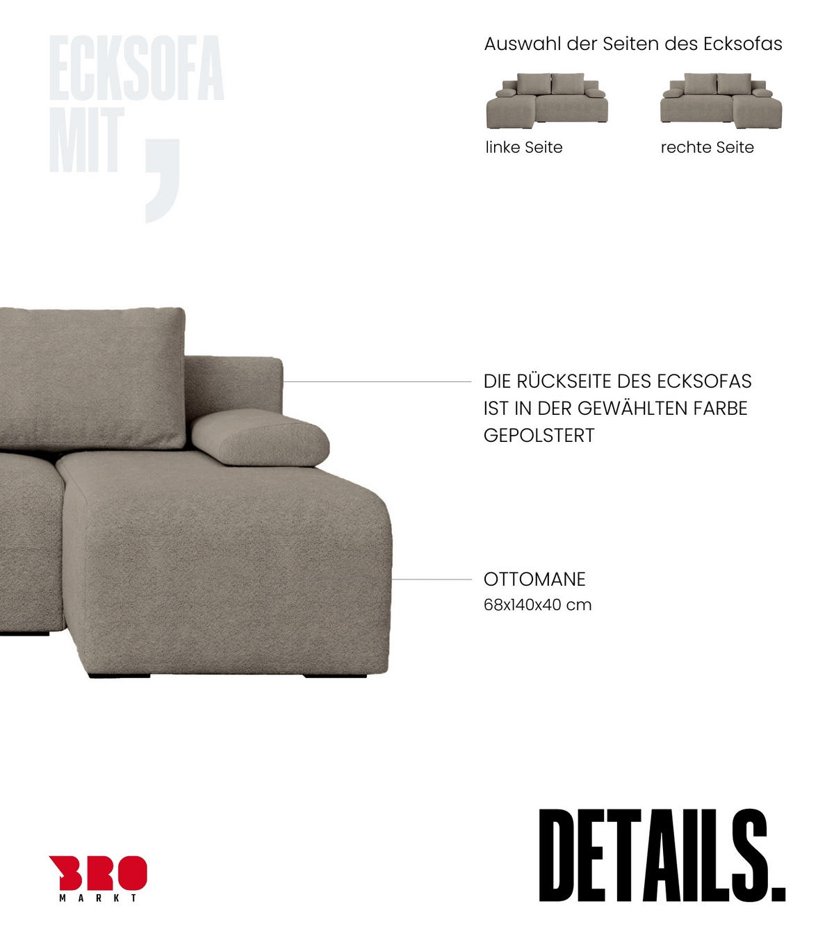 ECKSOFA Ernest mit Schlaffunktion Braun Bouclé - Ecru, Textil (200/145cm) - Bromarkt