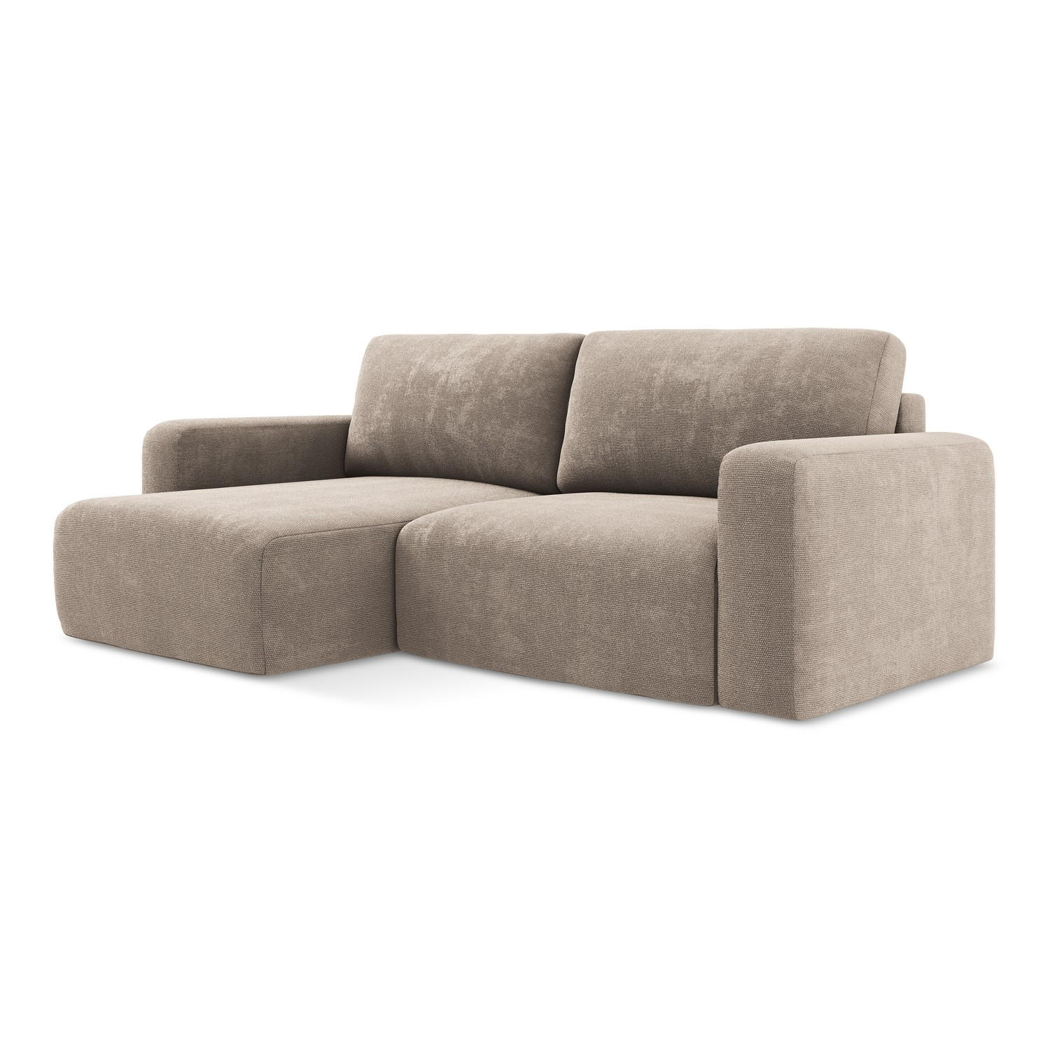 ECKSOFA mit Schlaffunktion links Chenille Stoff Beige - Beige/Schwarz, Kunststoff/Textil (149/244cm) - LaMiaSofa