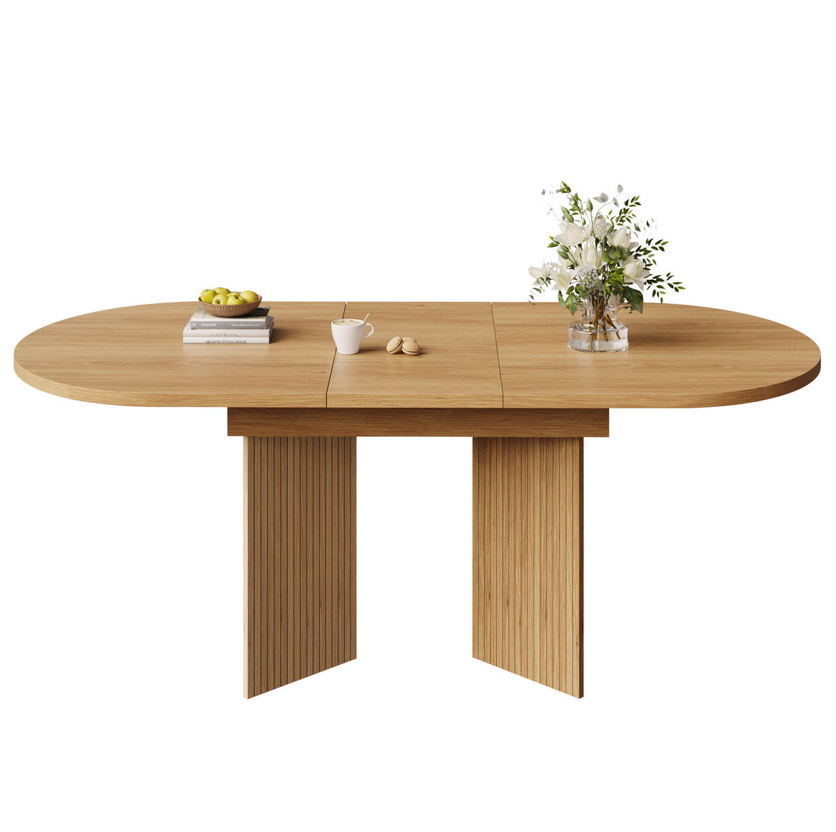 ESSTISCH aus MDF 120-160x80x75 cm Naturholzfarben mit Ausziehfunktion und gerillten Panel-Beinen - Hellbraun, Holzwerkstoff (120/80/75cm) - Modfu