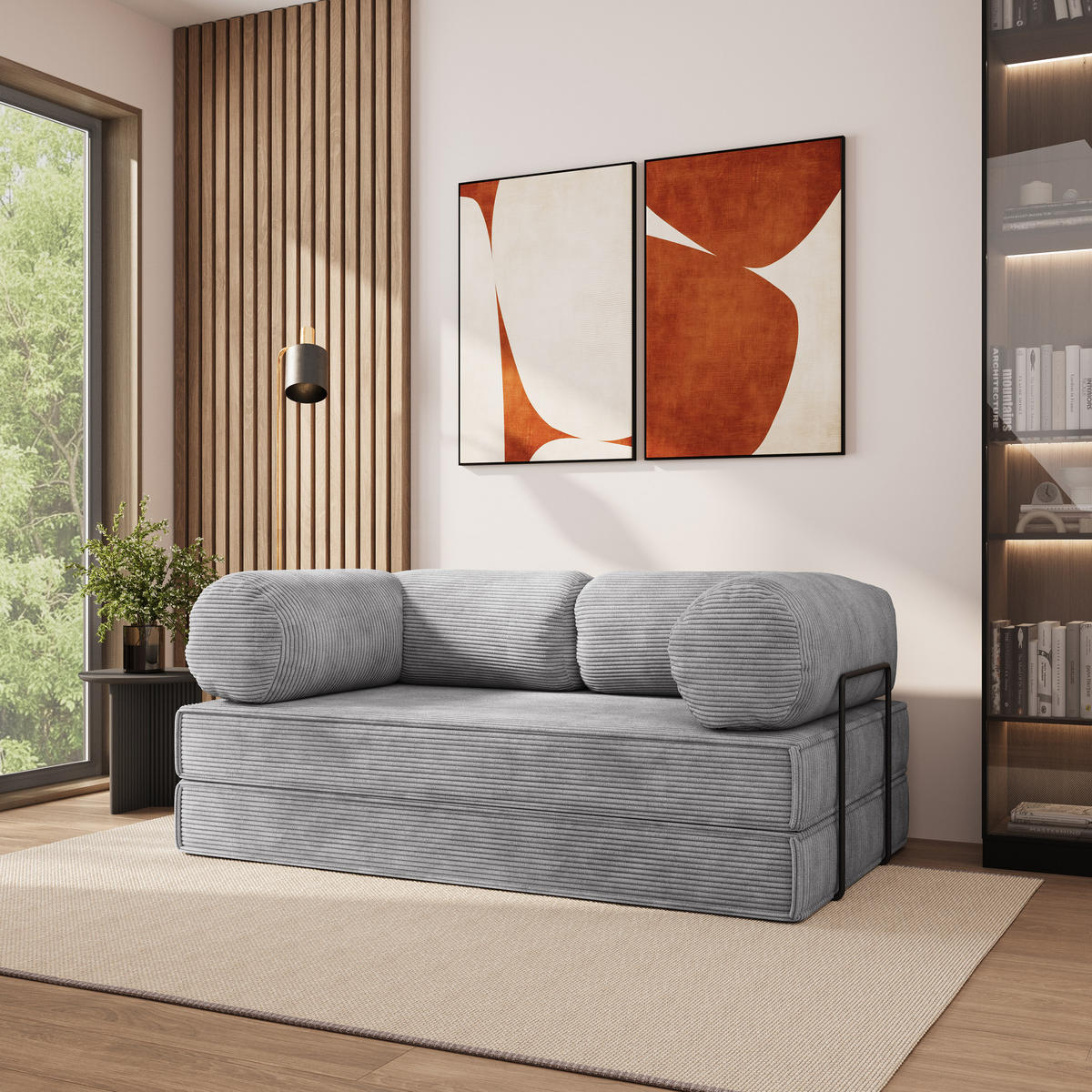 POHOVKA z pěny ALVIO s kovovým rámem Manšestrová látka Světle šedá - světle šedá, textil (170/68/80cm) - MASSENO