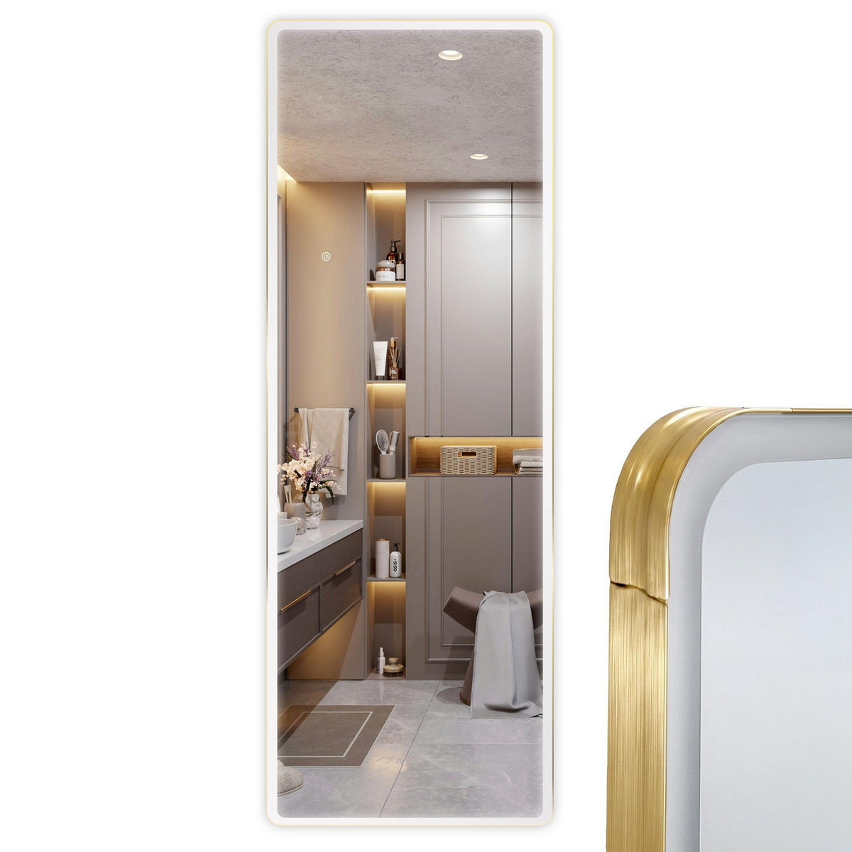 SPIEGEL Rea Led Classico 60x170cm Brush Gold - Goldfarben, Glas (60/170/2cm) - REA