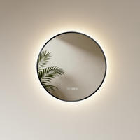 BADSPIEGEL mit LED-Beleuchtung, Anti-Beschlag-Funktion und Uhrzeitanzeige, Schwarz, Ø 70 cm - Schwarz, Glas (70/70/3cm) - EMKE